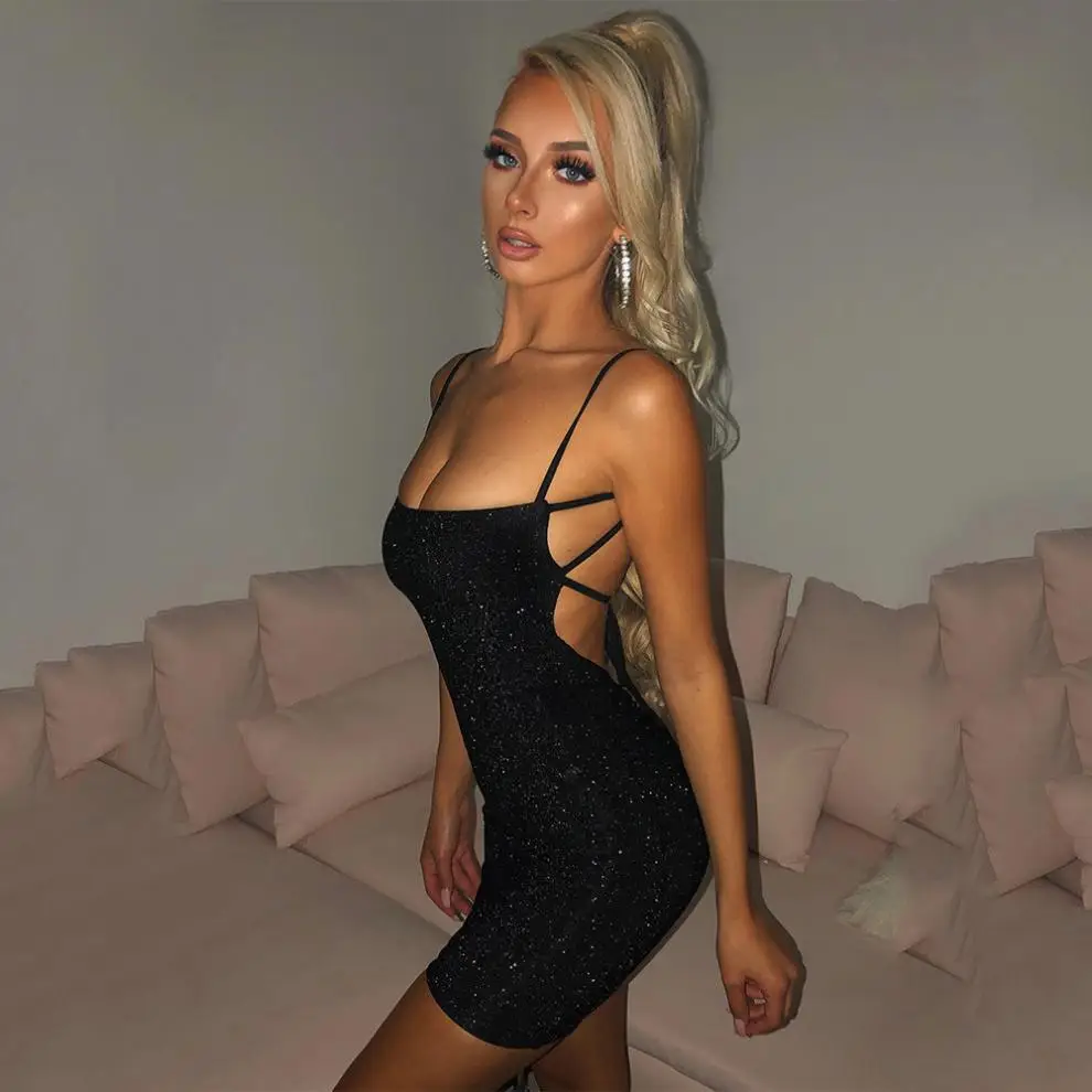 Golden Velvet Sling Back Dress for Women — feature 11