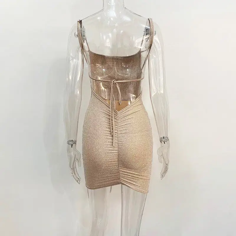 Golden Velvet Sling Back Dress for Women — feature 19