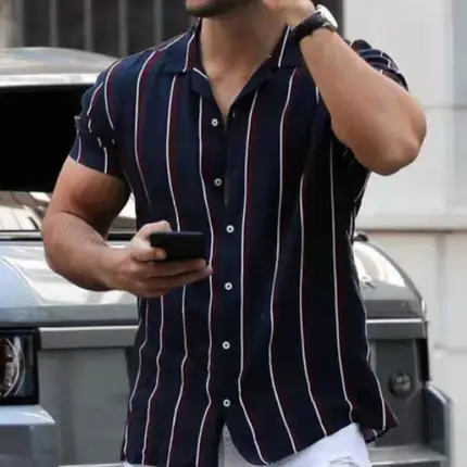 3D Digital Print Men's Brown White Short Sleeve Shirt — feature 3