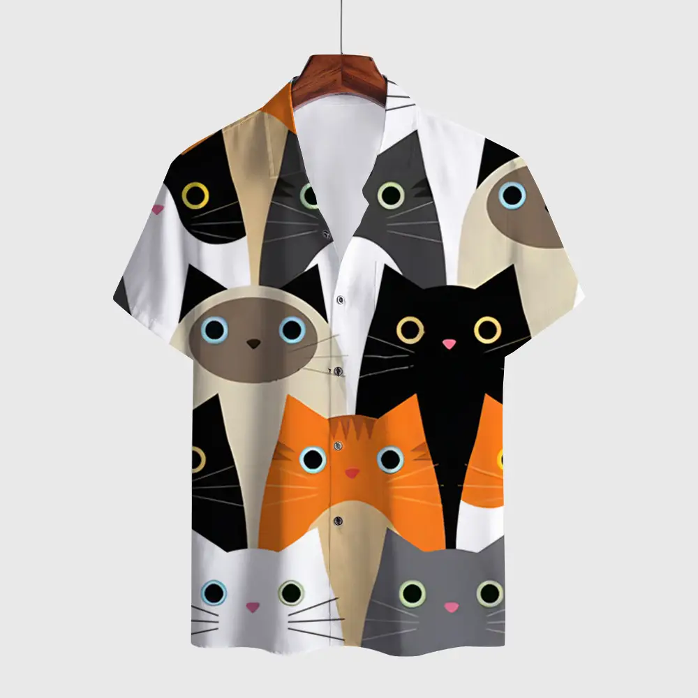3D Digital Print Men's Brown White Short Sleeve Shirt — feature 4