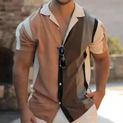 3D Digital Print Men's Brown White Short Sleeve Shirt - Image 18
