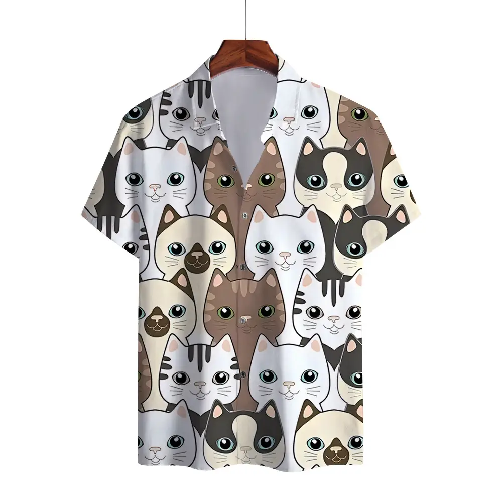 3D Digital Print Men's Brown White Short Sleeve Shirt - Image 10