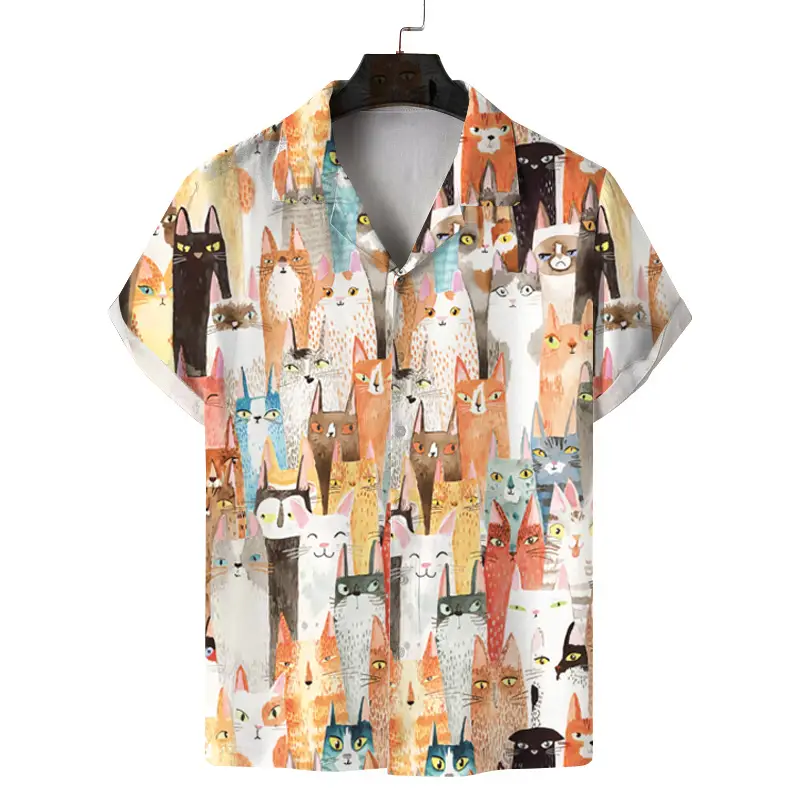 3D Digital Print Men's Brown White Short Sleeve Shirt — feature 5
