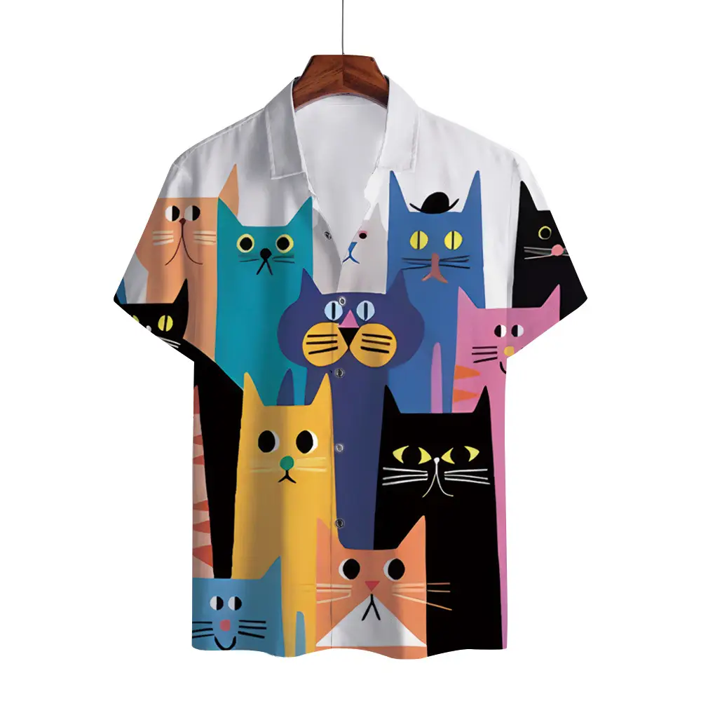 3D Digital Print Men's Brown White Short Sleeve Shirt - Image 8
