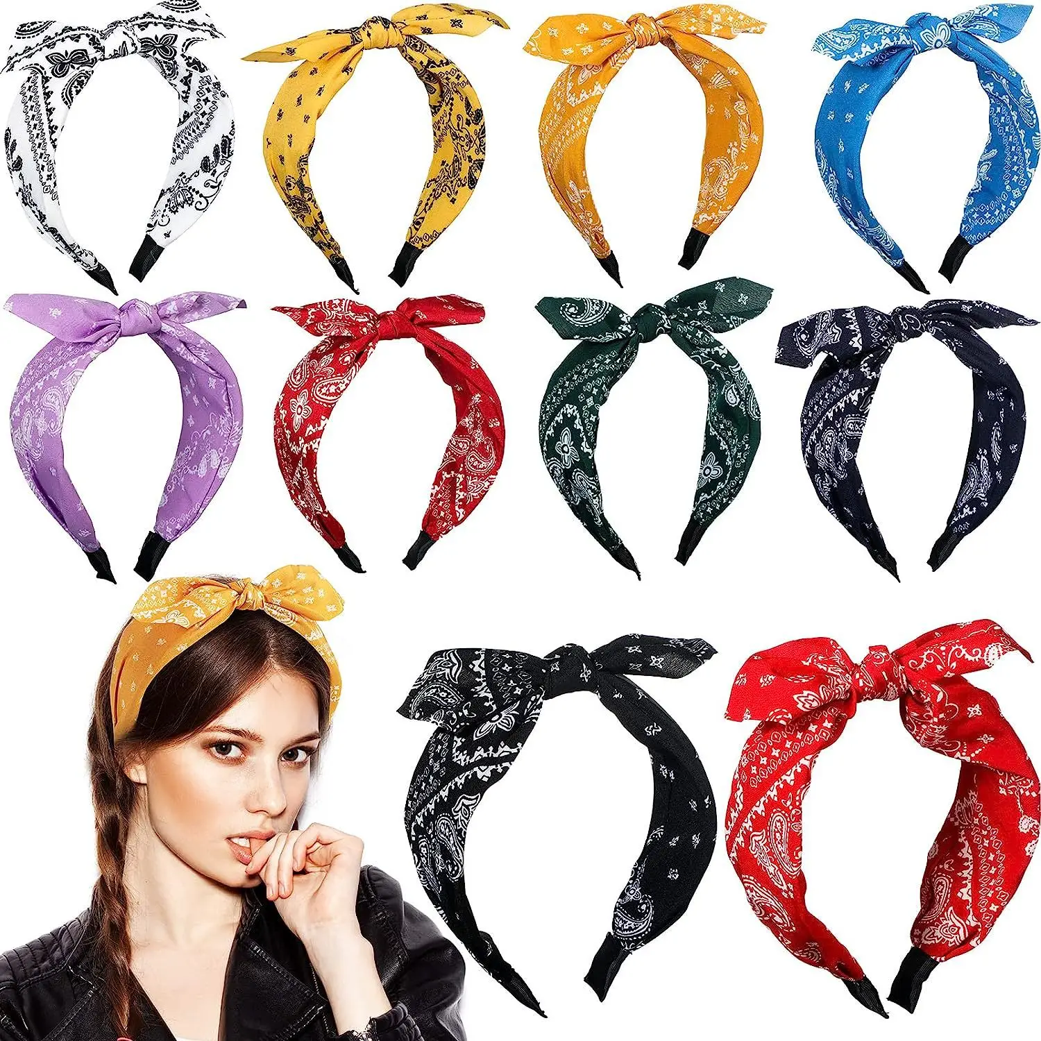 Three-state Cross-border New Ethnic Style Small Ear Knot Hair Band Wide Press Hair Stamp Hair Accessories Women's Large Printed Headband - Image 11