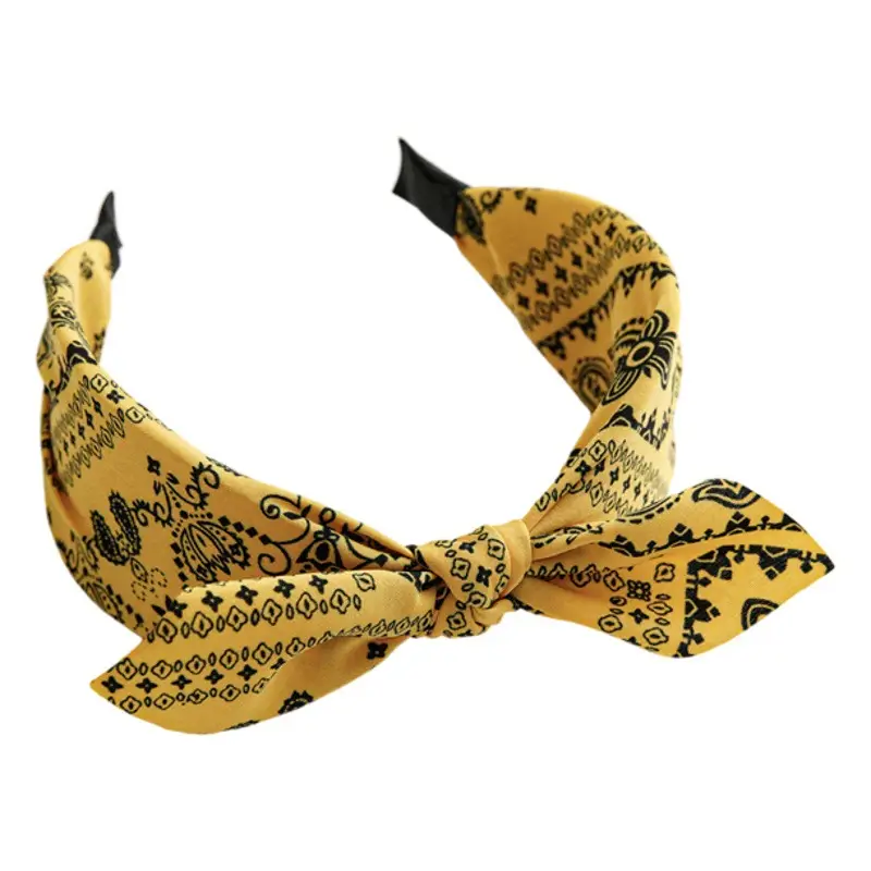 Three-state Cross-border New Ethnic Style Small Ear Knot Hair Band Wide Press Hair Stamp Hair Accessories Women's Large Printed Headband