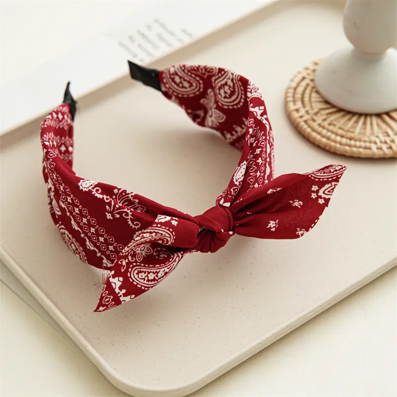Three-state Cross-border New Ethnic Style Small Ear Knot Hair Band Wide Press Hair Stamp Hair Accessories Women's Large Printed Headband - Image 3