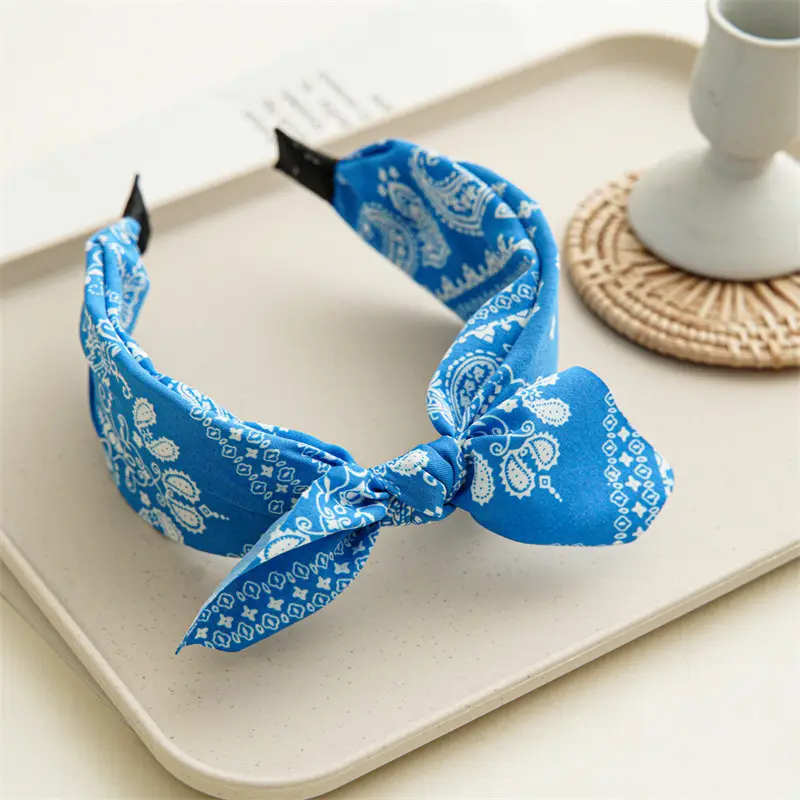 Three-state Cross-border New Ethnic Style Small Ear Knot Hair Band Wide Press Hair Stamp Hair Accessories Women's Large Printed Headband - Image 5