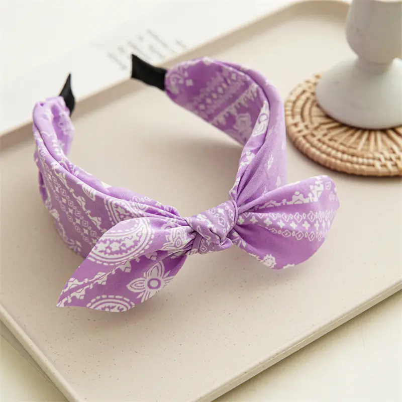 Three-state Cross-border New Ethnic Style Small Ear Knot Hair Band Wide Press Hair Stamp Hair Accessories Women's Large Printed Headband - Image 6