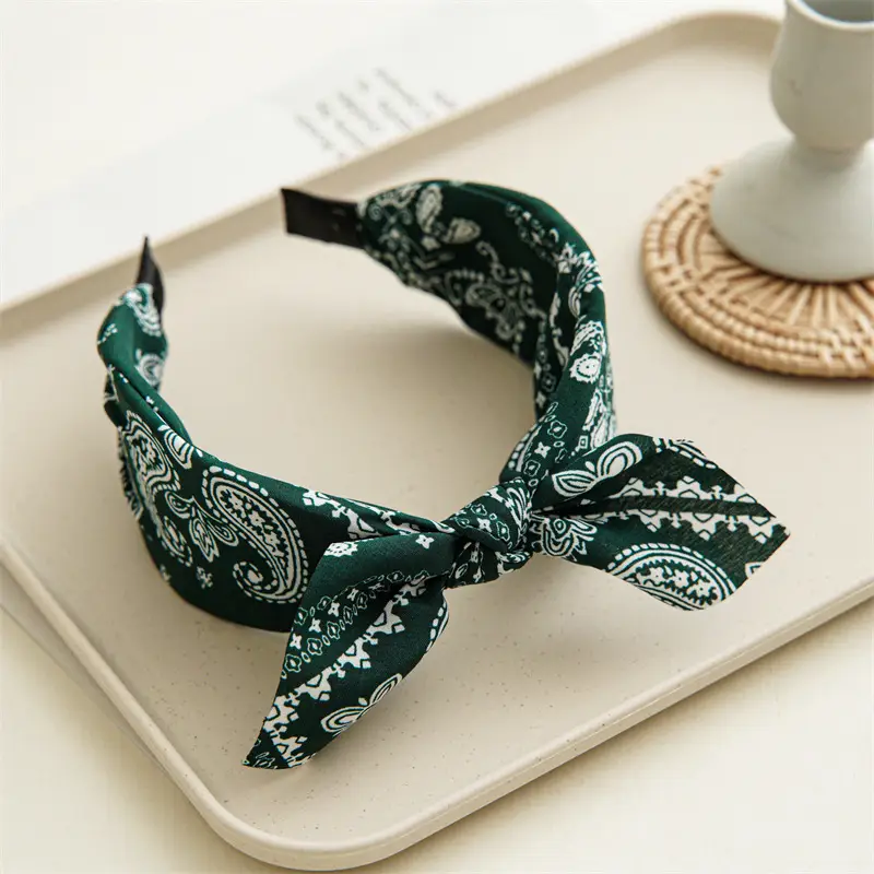 Three-state Cross-border New Ethnic Style Small Ear Knot Hair Band Wide Press Hair Stamp Hair Accessories Women's Large Printed Headband - Image 8