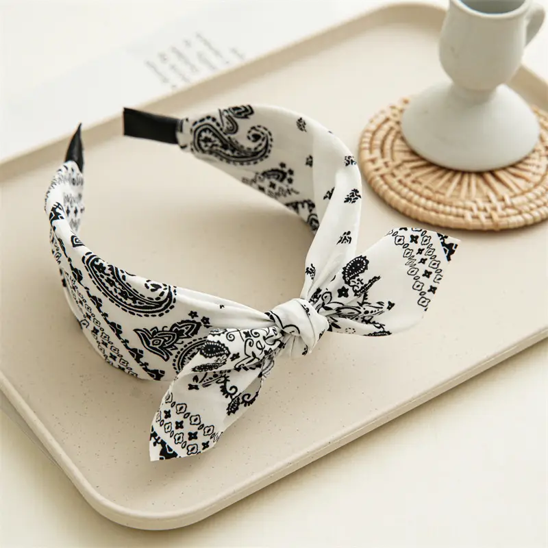 Three-state Cross-border New Ethnic Style Small Ear Knot Hair Band Wide Press Hair Stamp Hair Accessories Women's Large Printed Headband - Image 9
