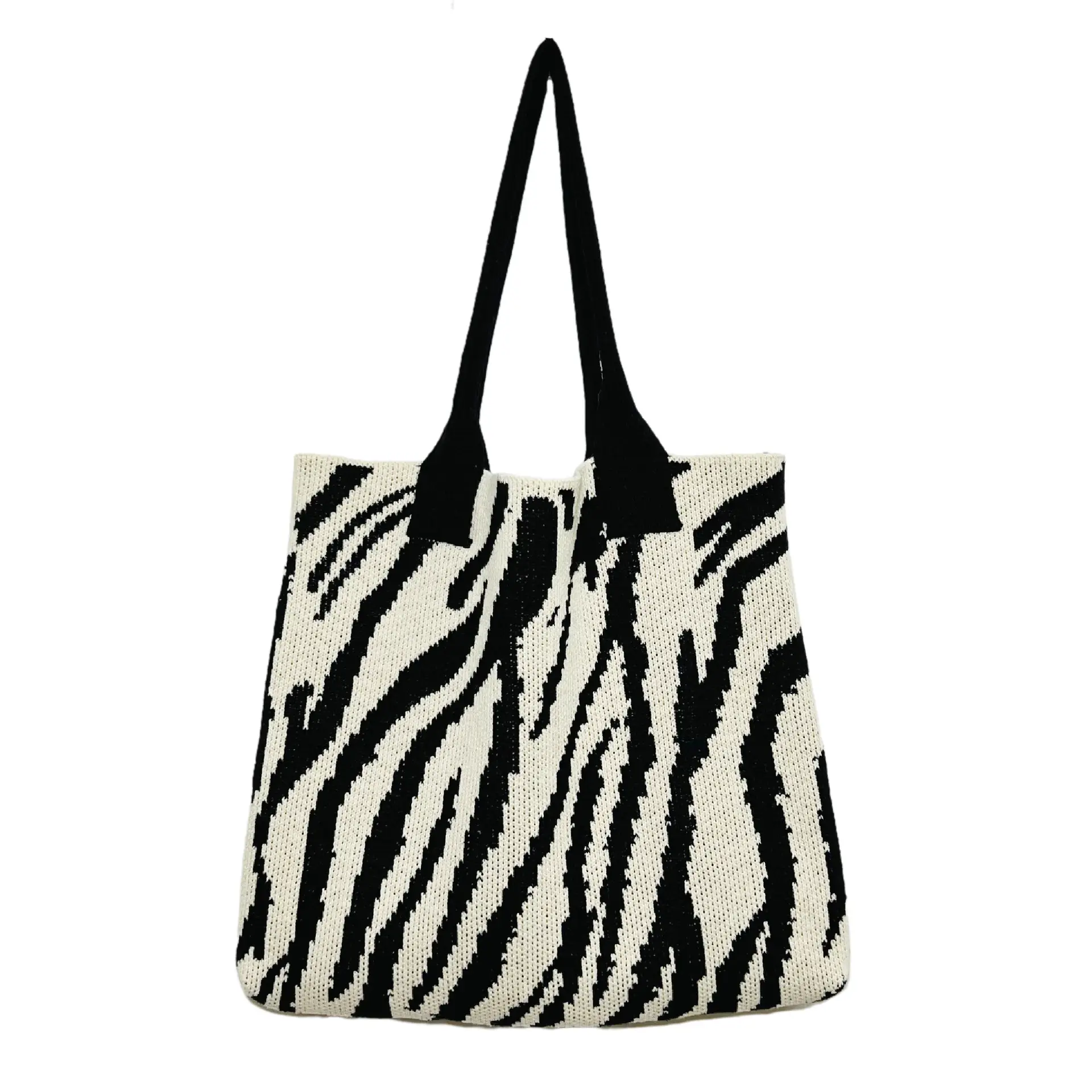 Green Pink Zebra Print Knitted Tote Bag Large Capacity