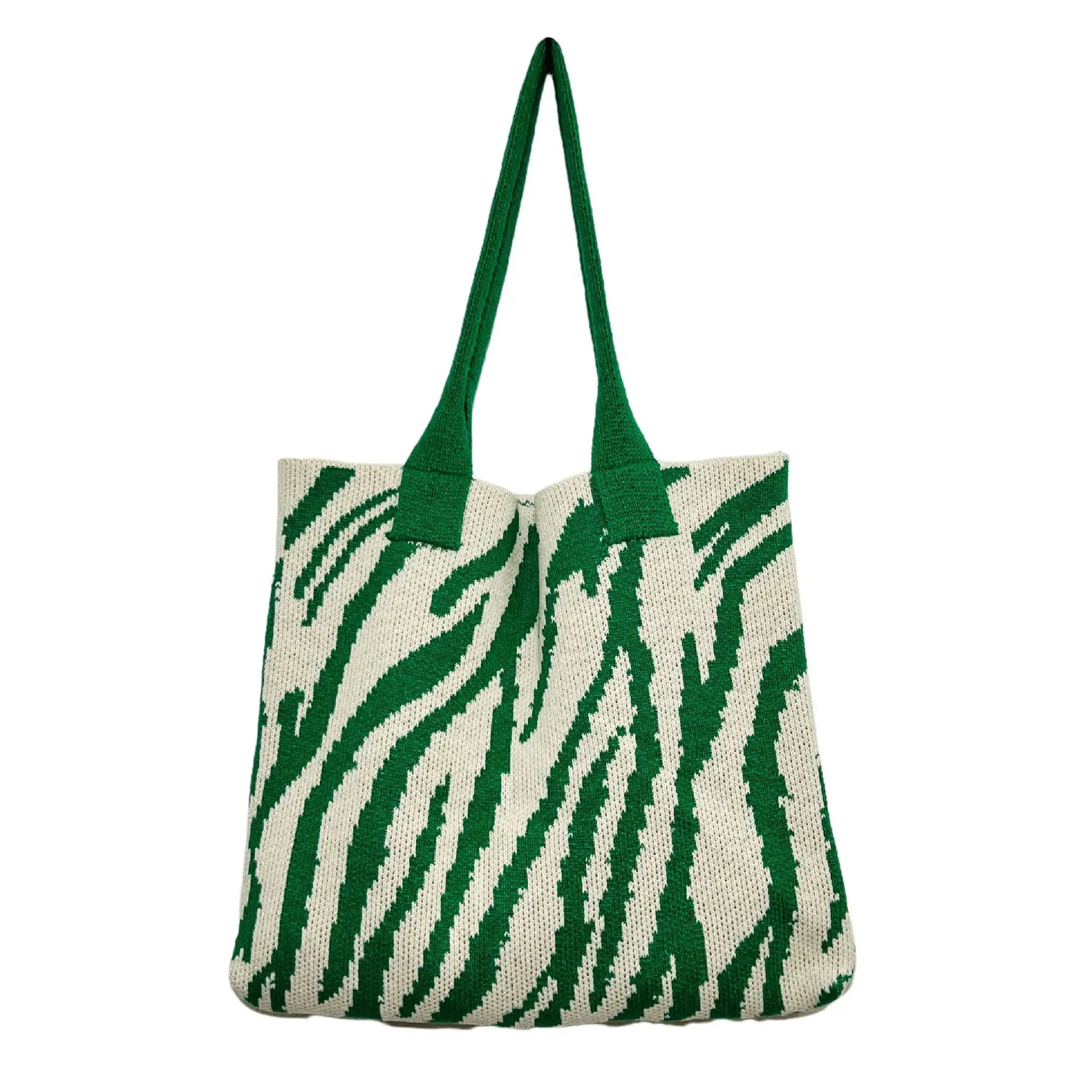 Green Pink Zebra Print Knitted Tote Bag Large Capacity