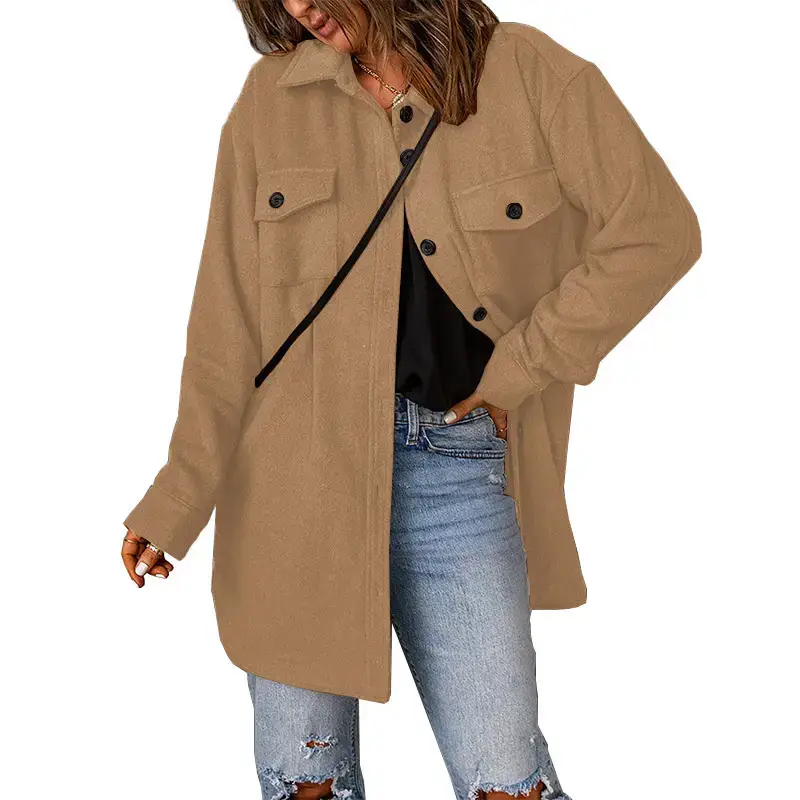 Women's Winter Corduroy Coat Black Lapel Woolen Single Breasted - Image 13