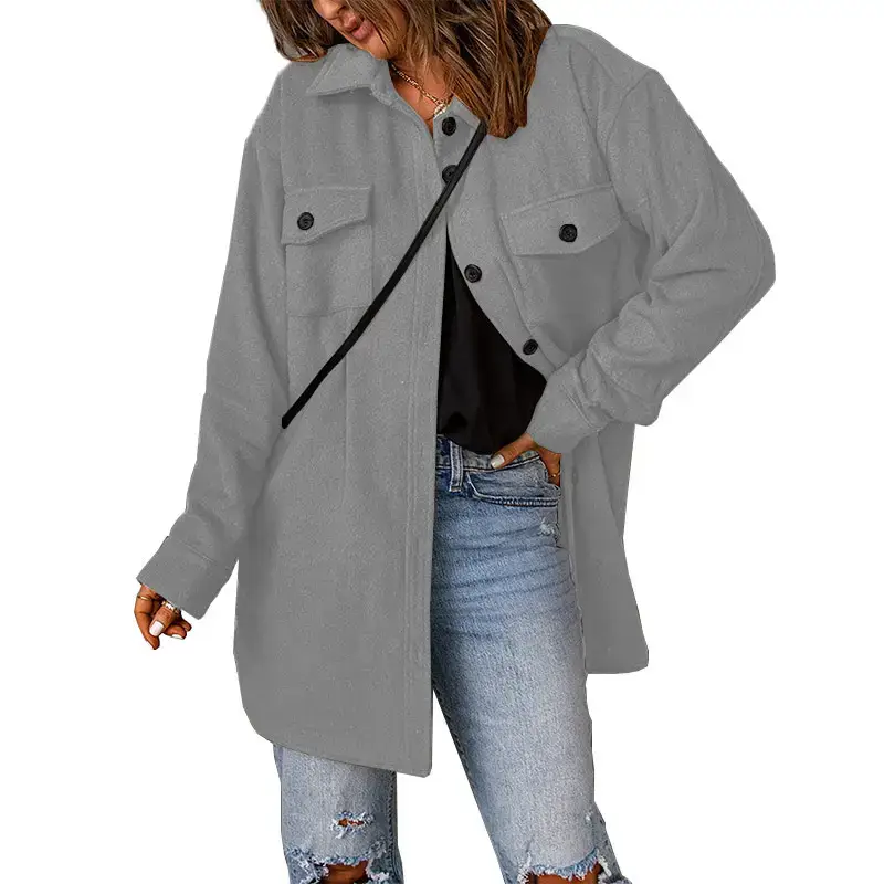 Women's Winter Corduroy Coat Black Lapel Woolen Single Breasted - Image 6