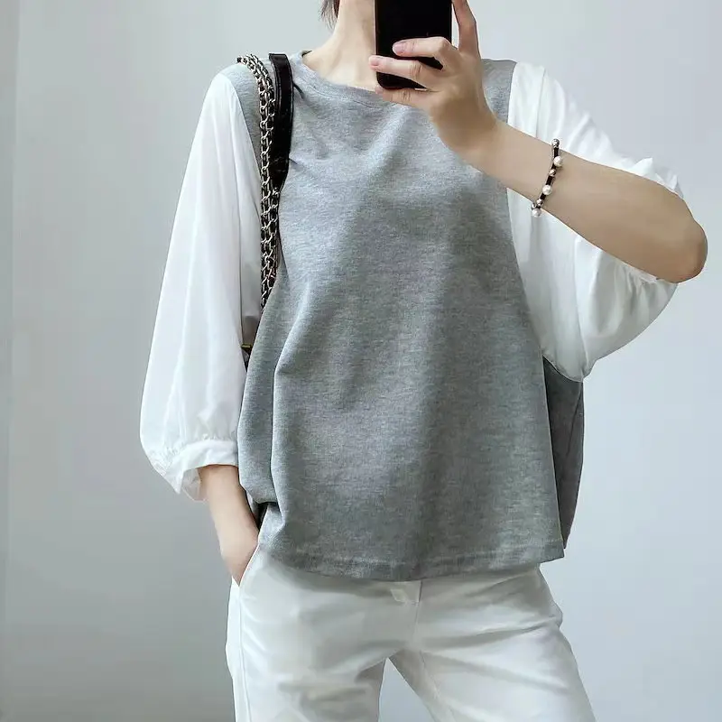 Women Japanese Korean Shirts Black Loose Round Neck 3 Sizes — feature 6