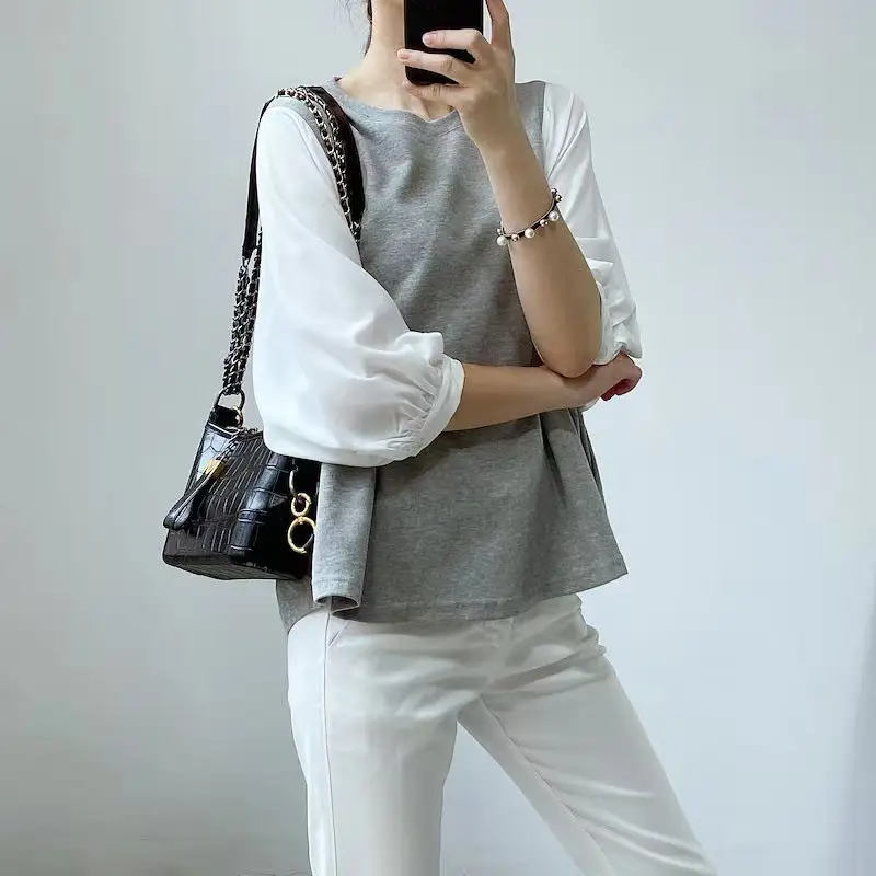 Women Japanese Korean Shirts Black Loose Round Neck 3 Sizes — feature 7