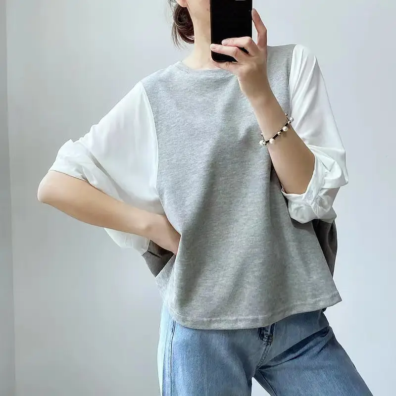 Women Japanese Korean Shirts Black Loose Round Neck 3 Sizes — feature 8