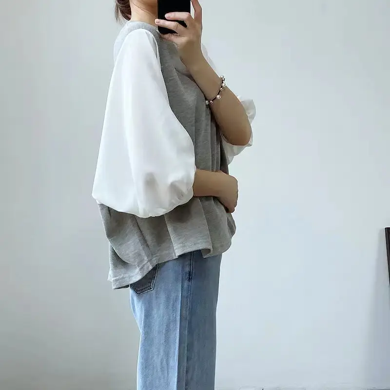 Women Japanese Korean Shirts Black Loose Round Neck 3 Sizes — feature 9