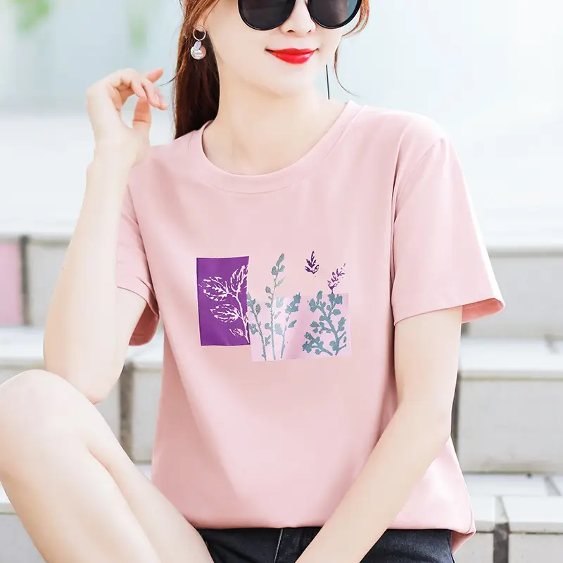 Women Cotton Printed T-Shirt White Summer Loose Fit - Image 16