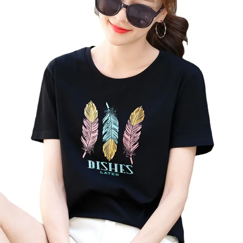 Women Cotton Printed T-Shirt White Summer Loose Fit - Image 18