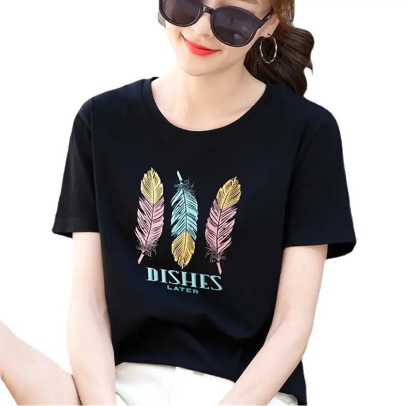 Women Cotton Printed T-Shirt White Summer Loose Fit