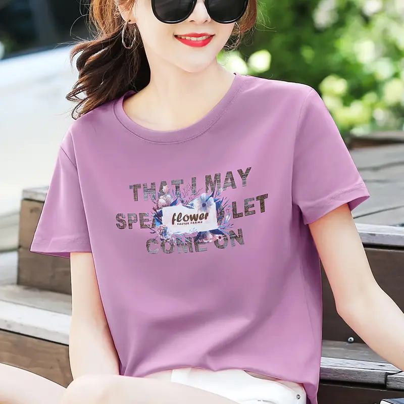 Women Cotton Printed T-Shirt White Summer Loose Fit - Image 10