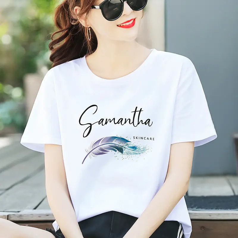Women Cotton Printed T-Shirt White Summer Loose Fit - Image 4