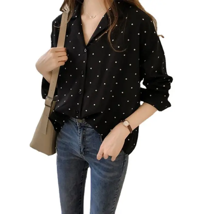 2026 Women's Black Polka Dot Long Sleeve Shirt - Image 6