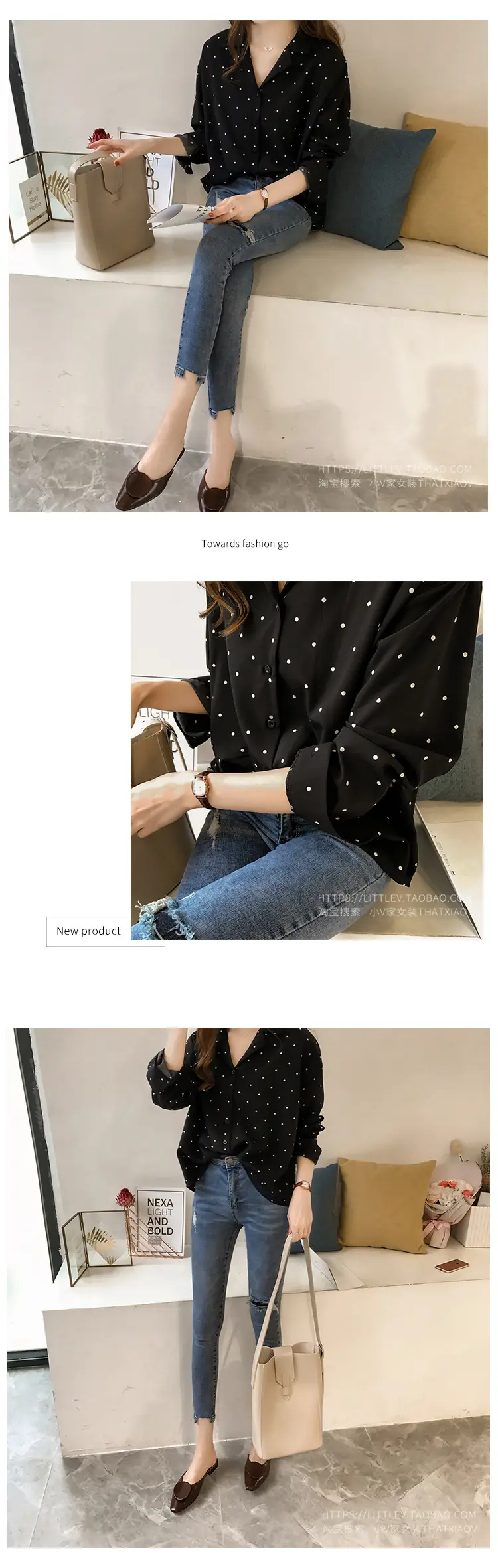 2026 Women's Black Polka Dot Long Sleeve Shirt — feature 10