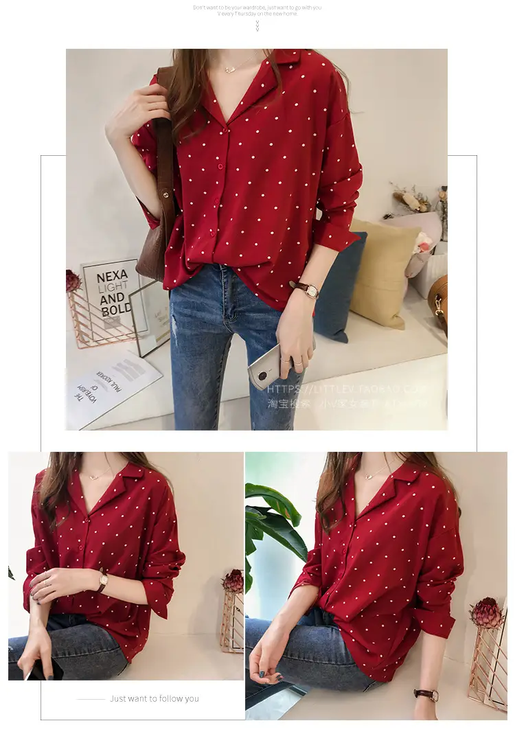 2026 Women's Black Polka Dot Long Sleeve Shirt — feature 3