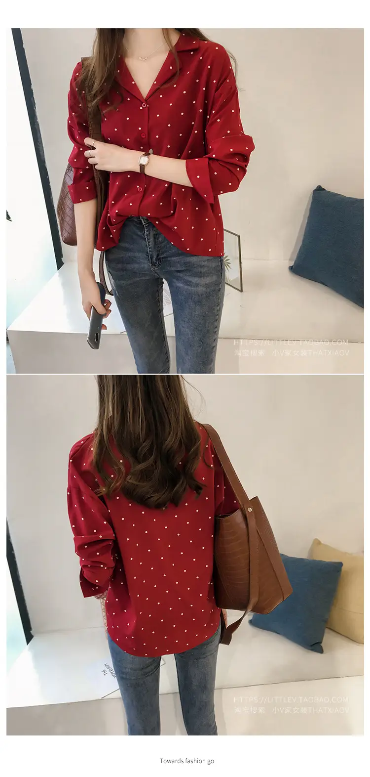 2026 Women's Black Polka Dot Long Sleeve Shirt — feature 4