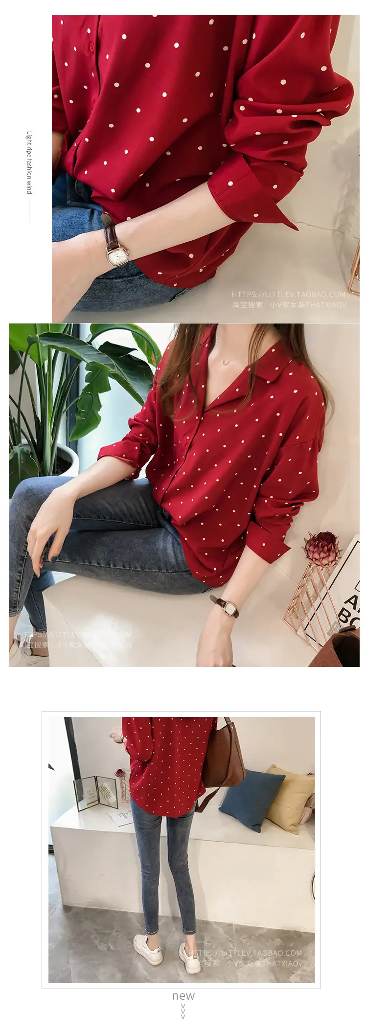 2026 Women's Black Polka Dot Long Sleeve Shirt — feature 5