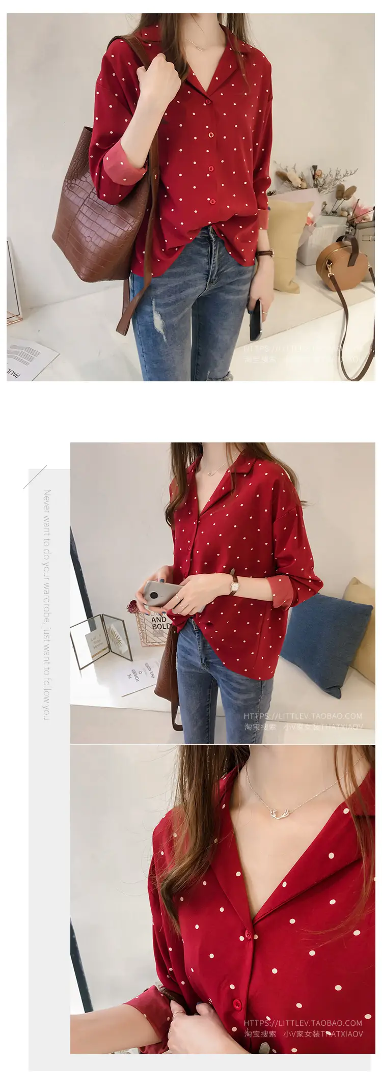 2026 Women's Black Polka Dot Long Sleeve Shirt — feature 6