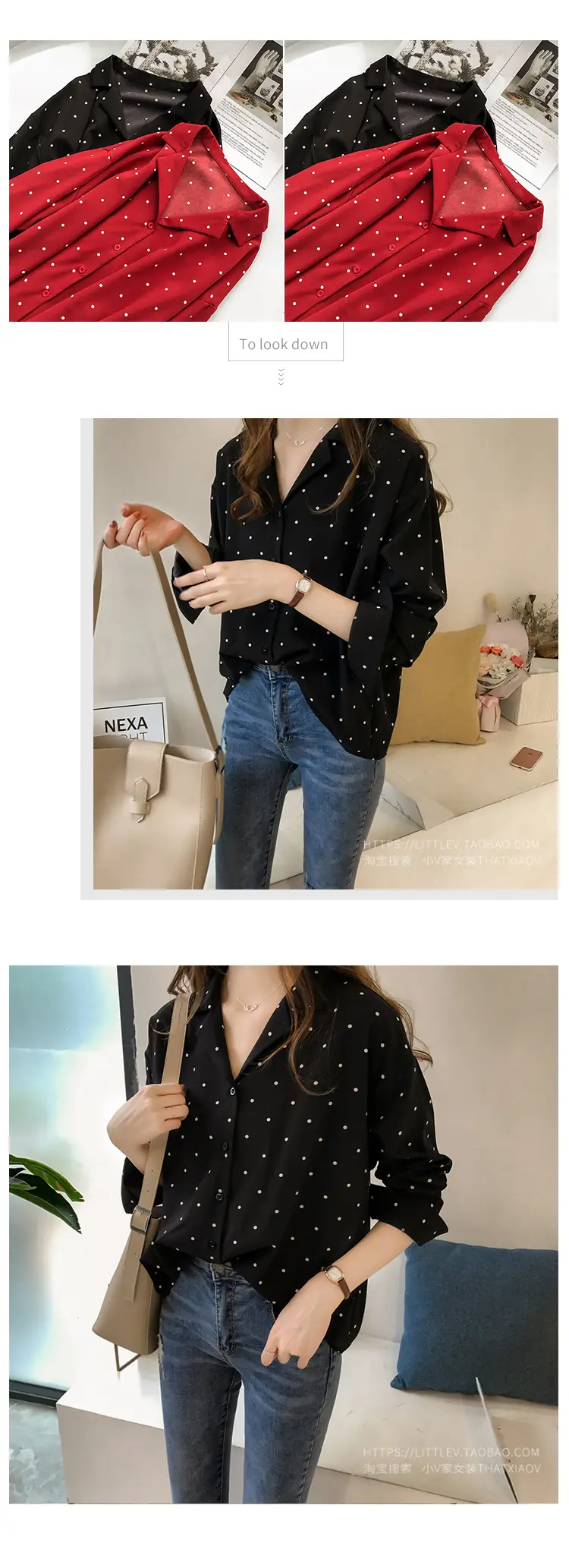 2026 Women's Black Polka Dot Long Sleeve Shirt — feature 8