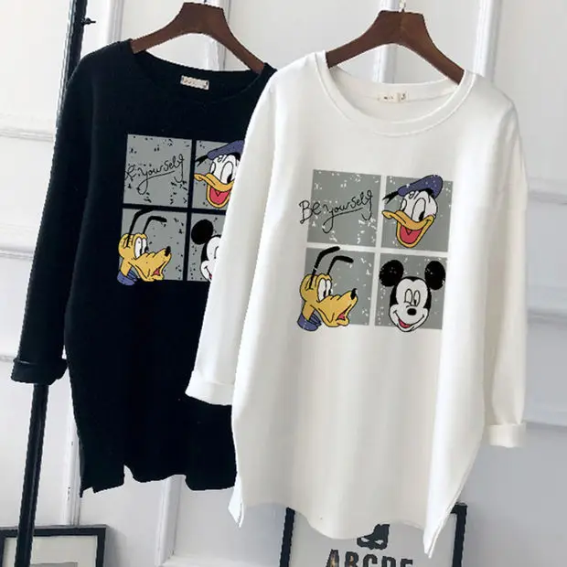 Pregnant Women Long Sleeve T-Shirt White Black Loose Korean Style - Image 27