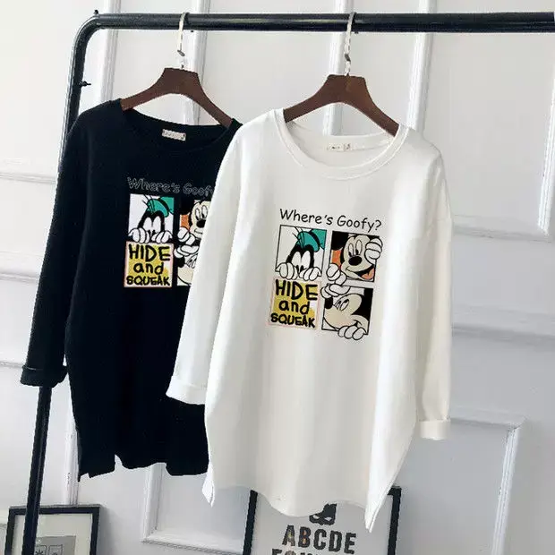 Pregnant Women Long Sleeve T-Shirt White Black Loose Korean Style — feature 25