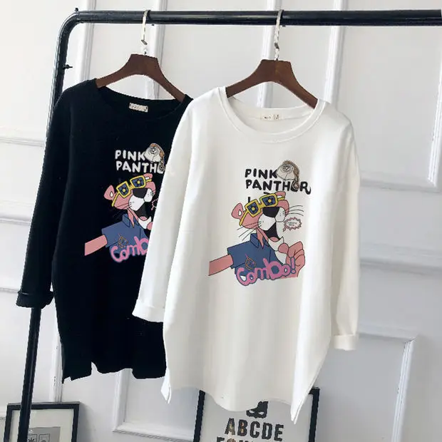 Pregnant Women Long Sleeve T-Shirt White Black Loose Korean Style - Image 10