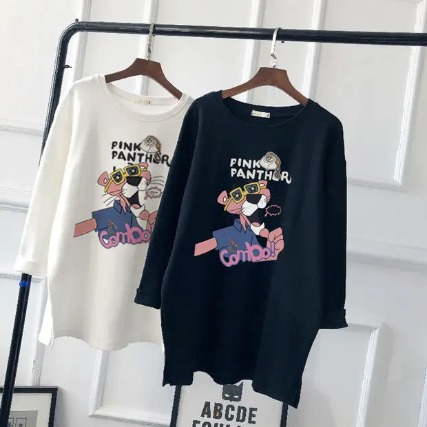 Pregnant Women Long Sleeve T-Shirt White Black Loose Korean Style - Image 11