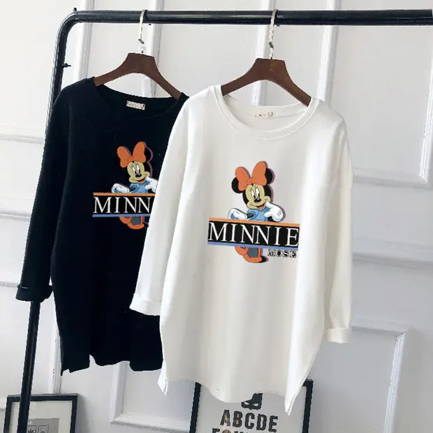 Pregnant Women Long Sleeve T-Shirt White Black Loose Korean Style - Image 12