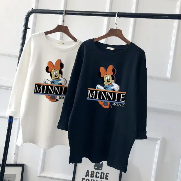 Pregnant Women Long Sleeve T-Shirt White Black Loose Korean Style - Image 13