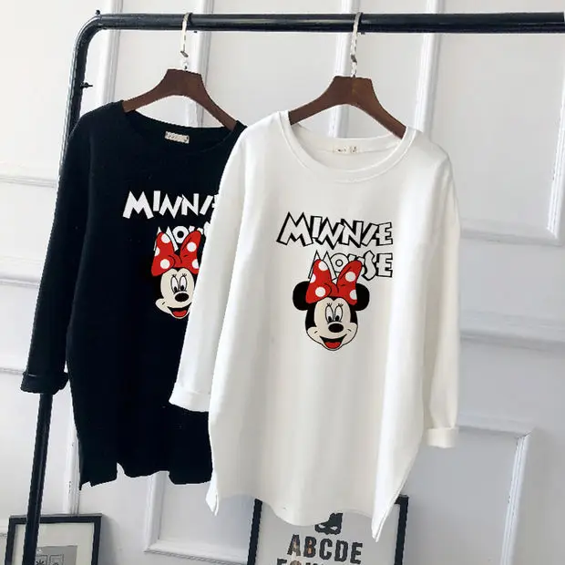 Pregnant Women Long Sleeve T-Shirt White Black Loose Korean Style - Image 14
