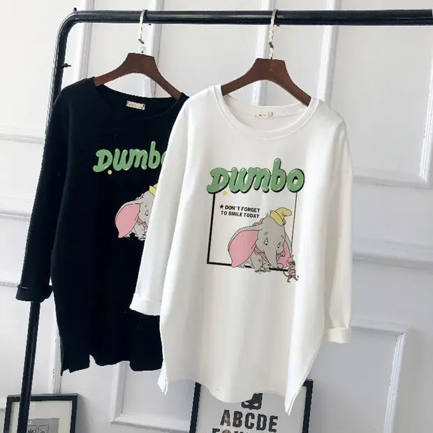 Pregnant Women Long Sleeve T-Shirt White Black Loose Korean Style - Image 18