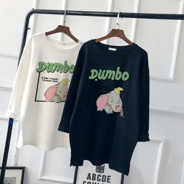 Pregnant Women Long Sleeve T-Shirt White Black Loose Korean Style - Image 19
