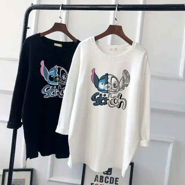 Pregnant Women Long Sleeve T-Shirt White Black Loose Korean Style - Image 2
