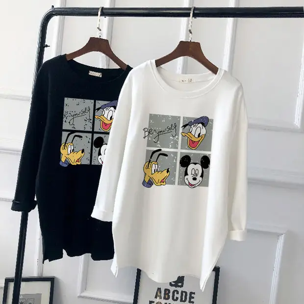 Pregnant Women Long Sleeve T-Shirt White Black Loose Korean Style - Image 20