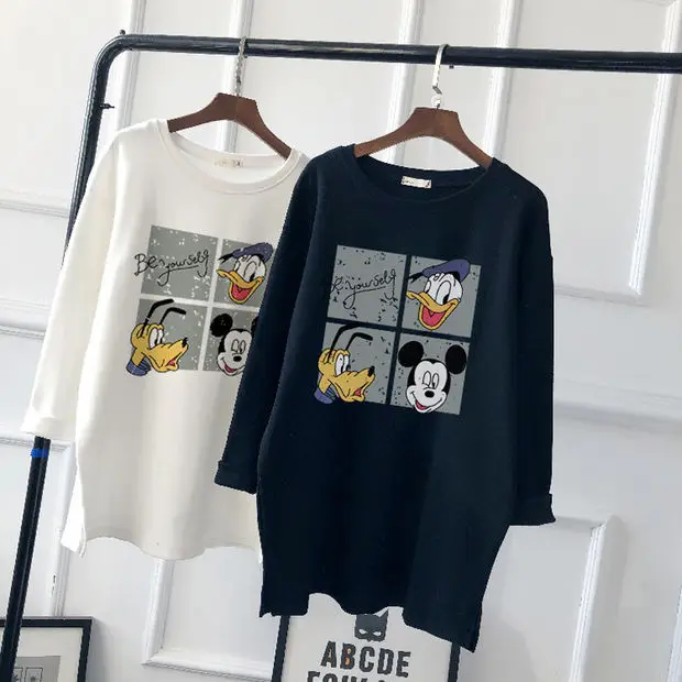 Pregnant Women Long Sleeve T-Shirt White Black Loose Korean Style - Image 21