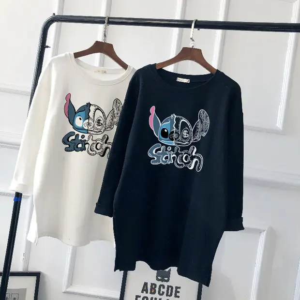Pregnant Women Long Sleeve T-Shirt White Black Loose Korean Style - Image 3