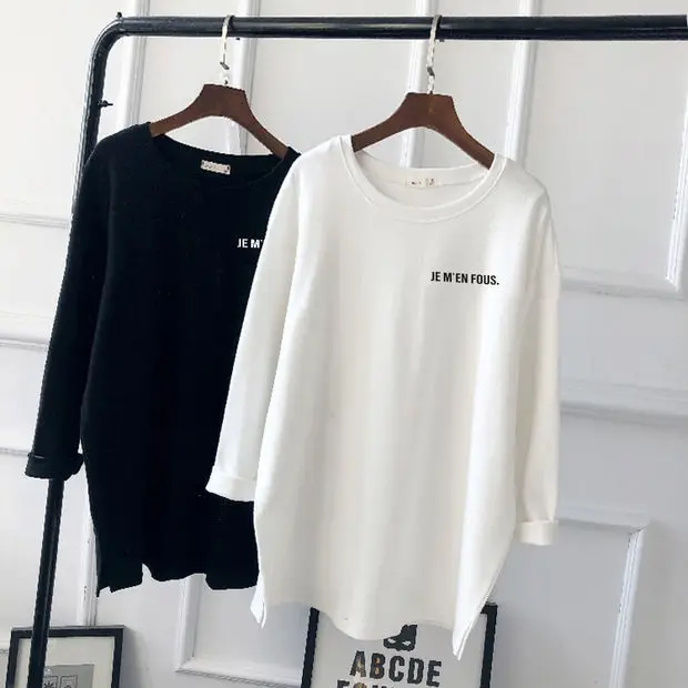 Pregnant Women Long Sleeve T-Shirt White Black Loose Korean Style - Image 7