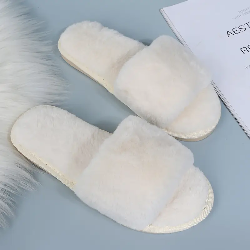 Foreign Trade Furry Slippers for Women Autumn and Winter New Indoor Lazy One-Word Plush Slippers Flats Cotton Slippers Home Wholesale — feature 1